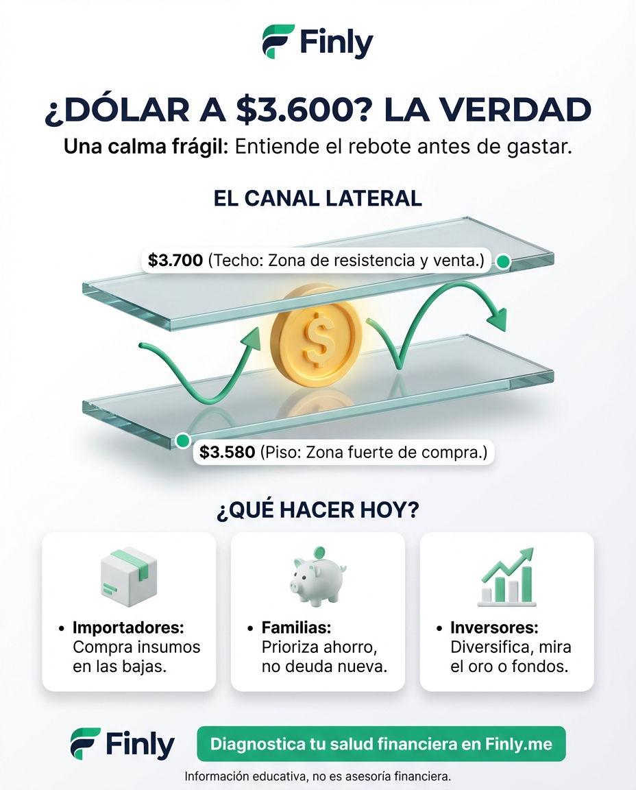 El dólar coquetea con los $3.600, pero la calma es frágil y depende de empleos ajenos y diplomacia. Es como cuando crees que tus deudas bajaron, pero un gasto inesperado te devuelve a la realidad. ¿Sabes cómo proteger tu ahorro antes de que el mercado cambie de humor? 🇨🇴💰