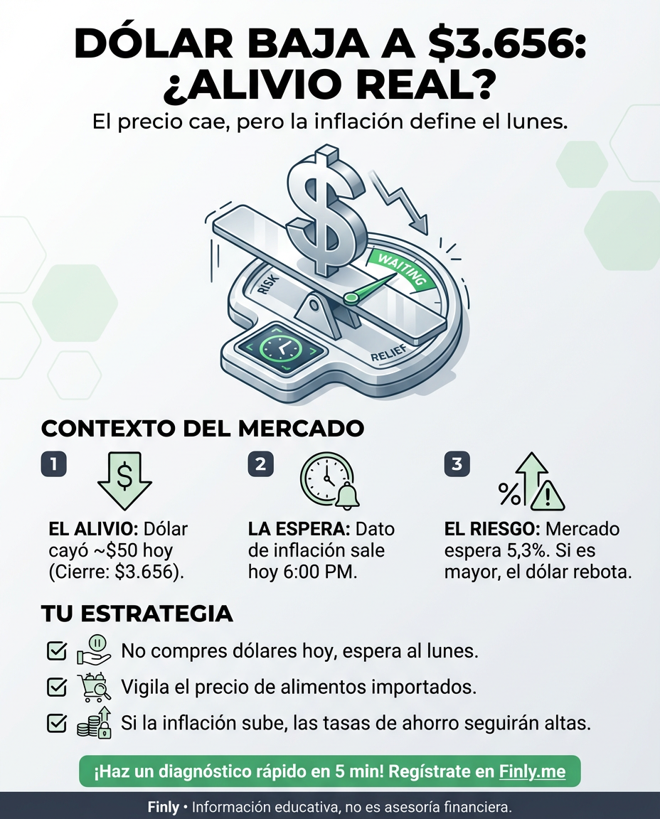 El dólar bajó, pero el costo de vida amenaza con subir. Es como cuando recibes un descuento en una tienda pero descubres que los servicios básicos acaban de aumentar: el alivio es temporal. ¿Está tu presupuesto listo para el dato de inflación que viene hoy? 📉🇨🇴