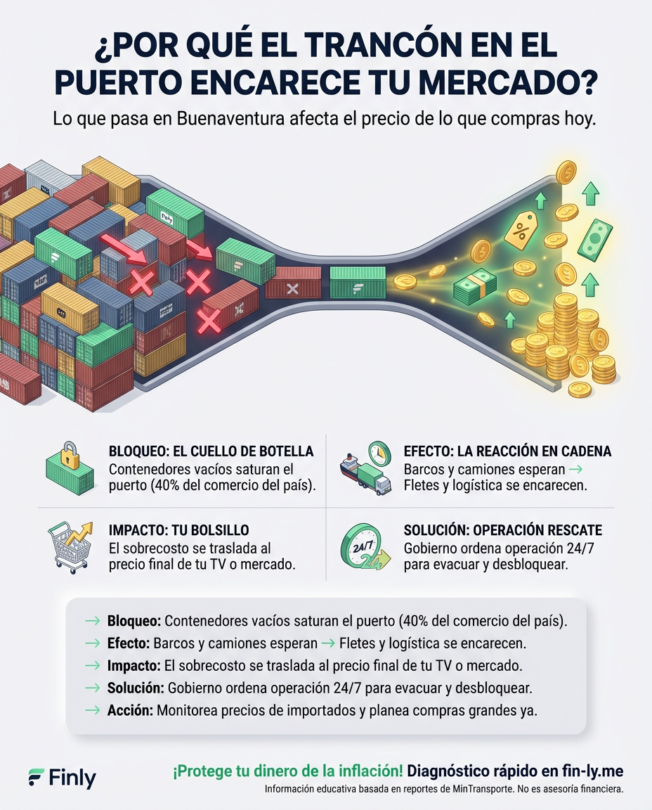 El puerto de Buenaventura está atascado y el Gobierno ordenó trabajar 24/7 para evitar que los precios suban. Es como cuando dejas acumular facturas por desorden y terminas pagando multas innecesarias. ¿Sabes cuánto te cuesta hoy la falta de organización en tu presupuesto mensual? 🇨🇴💰