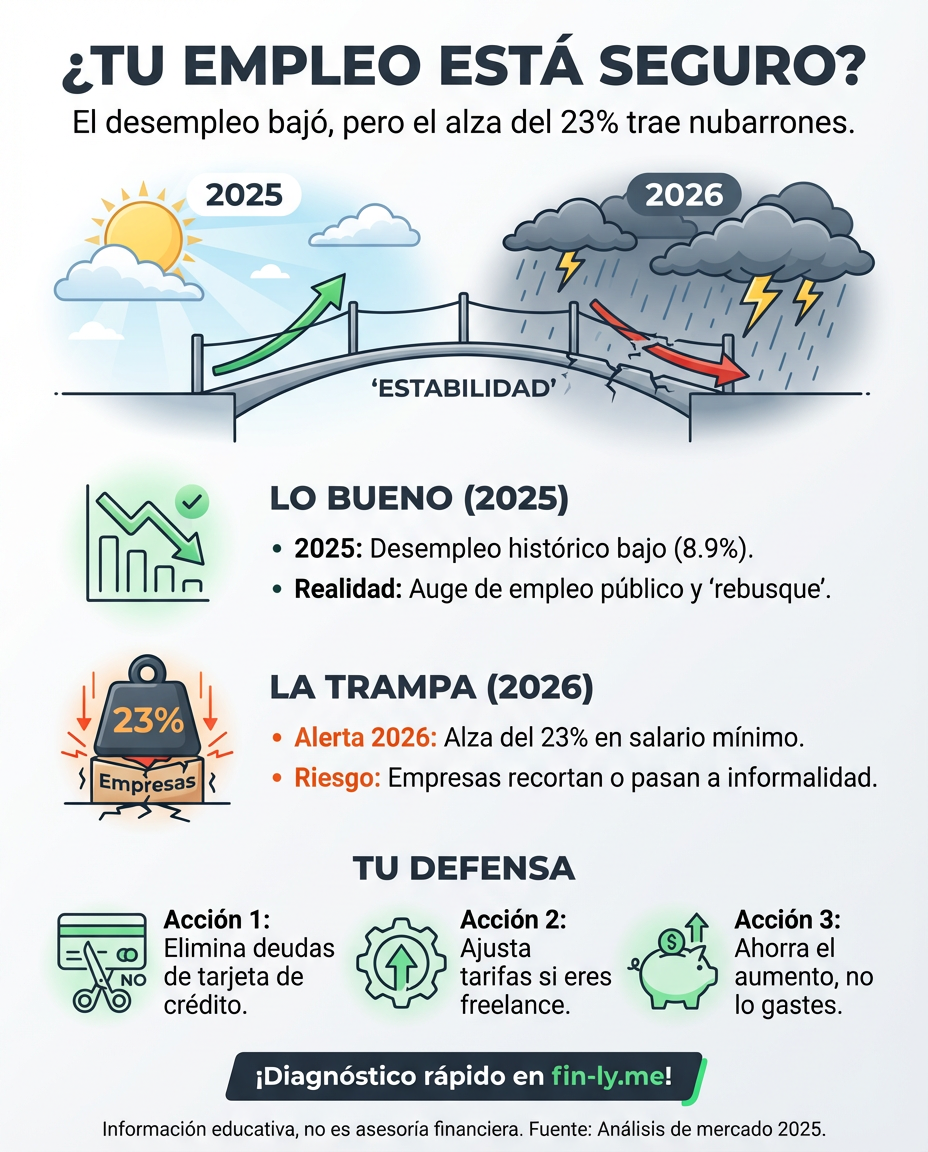 Colombia vive un desempleo históricamente bajo, pero el alza del 23% en el mínimo podría empujarte a la informalidad en 2026. Es como recibir un aumento que pone en riesgo tu estabilidad a largo plazo. ¿Estás preparado para que tu puesto dependa de un costo que las empresas no puedan pagar? 🇨🇴📉