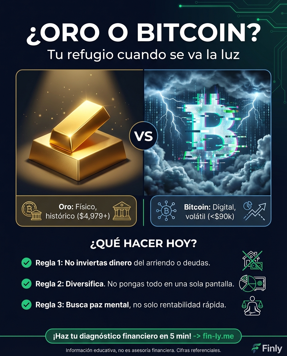 El oro brilla mientras el Bitcoin flaquea, recordándonos que lo digital no siempre es refugio seguro. Es como confiar solo en una app para tus ahorros y quedarte sin señal cuando más necesitas efectivo. ¿Sabes realmente si tu inversión aguantaría una crisis real en Colombia? 🇨🇴💰