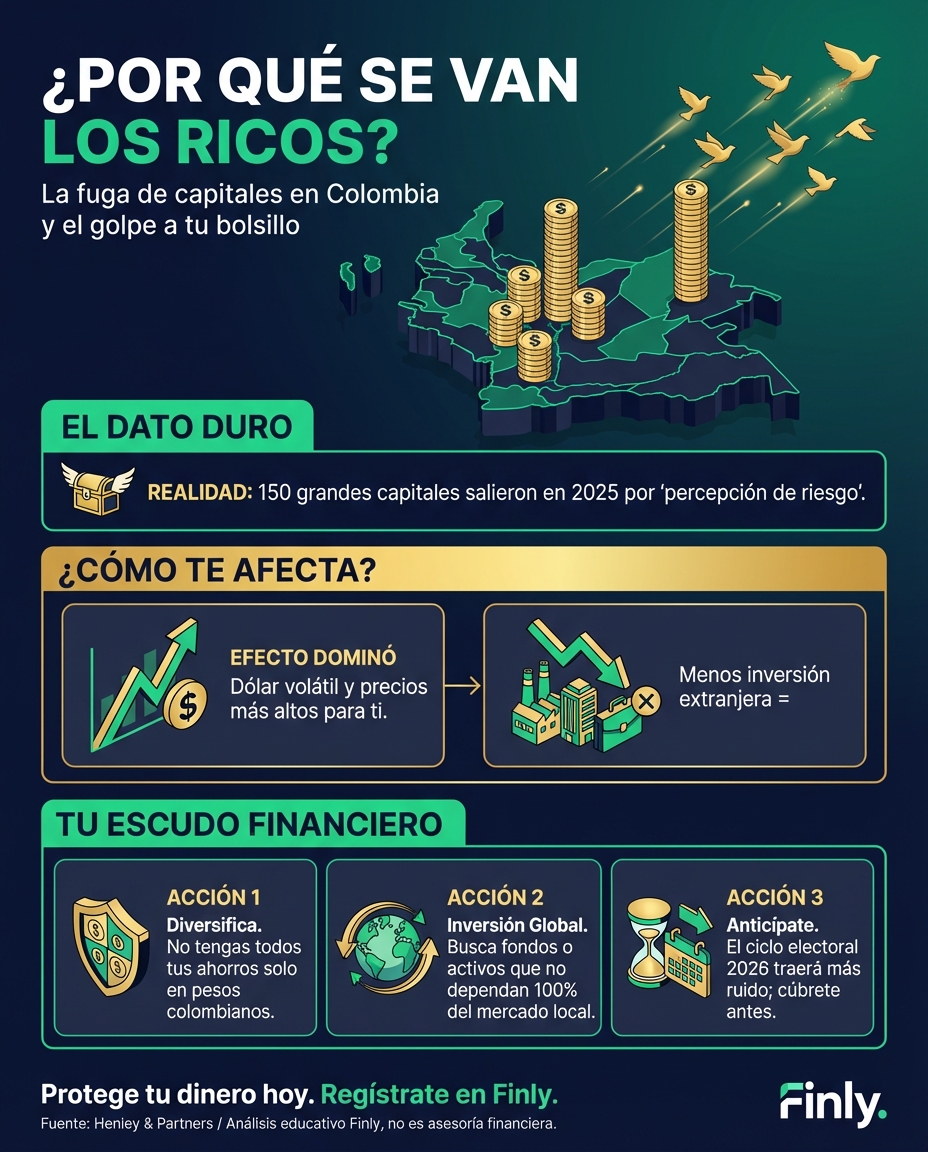Cuando los grandes capitales huyen por miedo a la inestabilidad, tu bolsillo siente el impacto en el dólar y los precios. Es como cuando el dueño del negocio se va y deja a los empleados con la incertidumbre: ¿estás protegiendo tus ahorros o esperando a que el riesgo te alcance? 🇨🇴💰