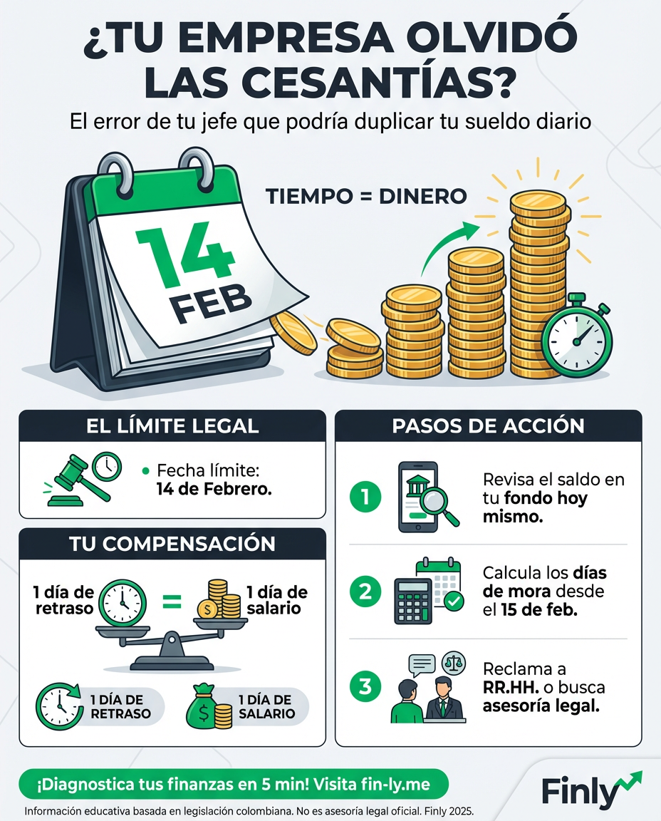 ¿Tu empresa aún no te consigna las cesantías? Cada día de retraso después del 14 de febrero te deben un día de salario extra. Es el momento de vigilar tu ahorro más sagrado para que el descuido de otros no afecte tu estabilidad futura. 💰🇨🇴
