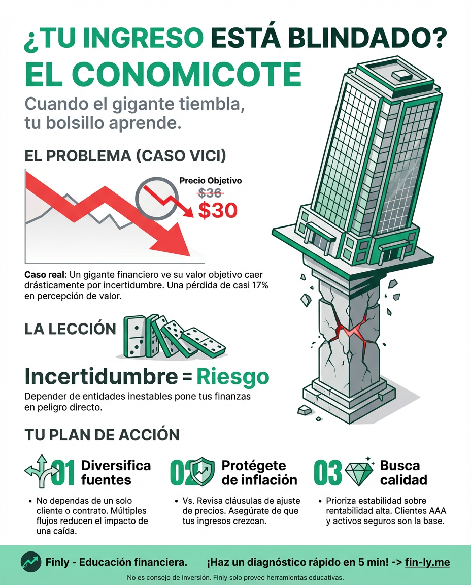 Incluso los gigantes con ingresos fijos sufren cuando el futuro es incierto, como le pasa a VICI Properties hoy. Es lo mismo que sientes cuando tus arriendos o cuotas suben por la inflación y no sabes si tu sueldo aguantará. ¿Estás preparado para que tus ingresos crezcan al ritmo de tus gastos? 📉🇨🇴