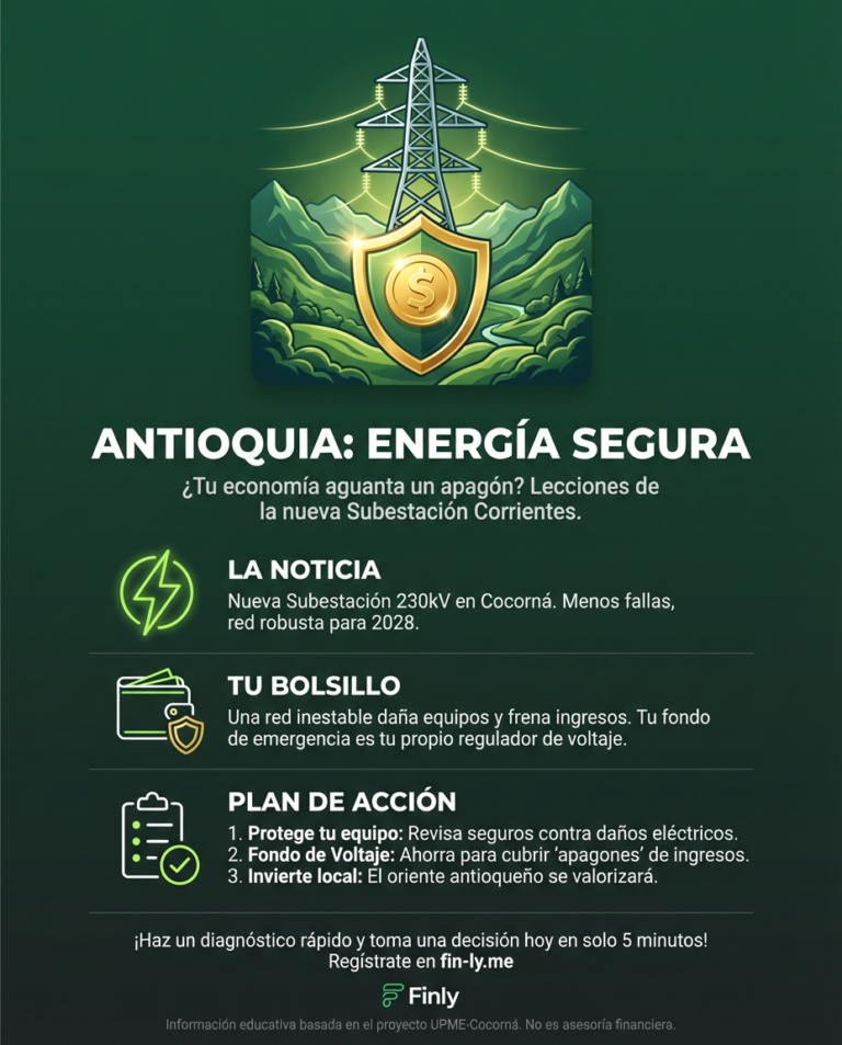 Antioquia refuerza su red eléctrica para evitar que los apagones frenen tu productividad. Así como una subestación da estabilidad, tu fondo de emergencia evita que un 'corto' financiero apague tus planes. ¿Está tu presupuesto blindado contra imprevistos o dependes de una red frágil? 🇨🇴💰