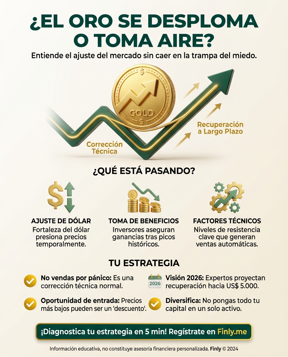 El oro cae tras récords históricos y quizá sientes que llegaste tarde a la fiesta. Es lo que te pasa cuando compras algo caro por miedo a que suba más y luego el precio baja. ¿Sabes distinguir entre una oportunidad real y una trampa de la emoción? 📉💰