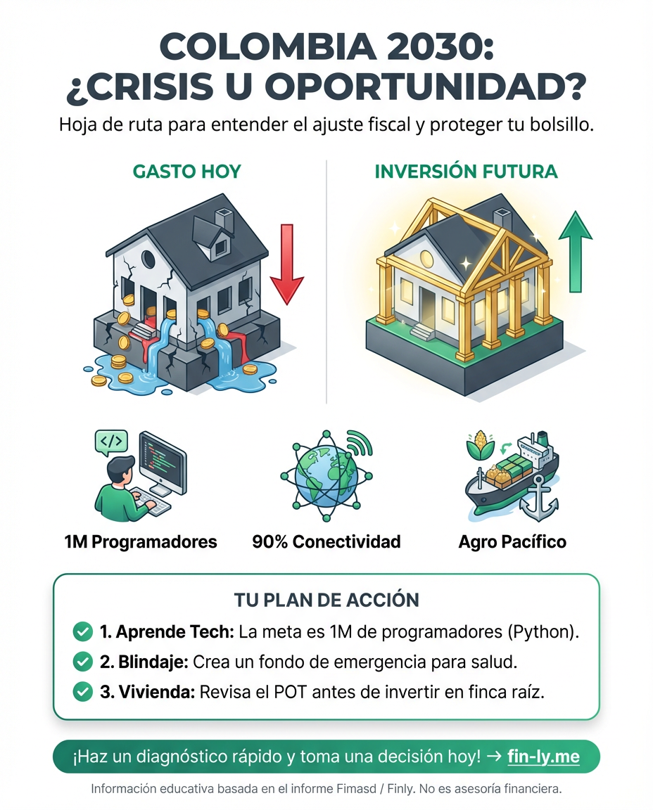 Colombia enfrenta su crisis fiscal más dura y la solución propuesta es priorizar la inversión sobre el gasto. Es como cuando tus deudas superan tu sueldo y debes decidir si sigues gastando en lujos o inviertes en lo que te dará estabilidad. ¿Está tu bolsillo listo para esta hoja de ruta? 🇨🇴💰