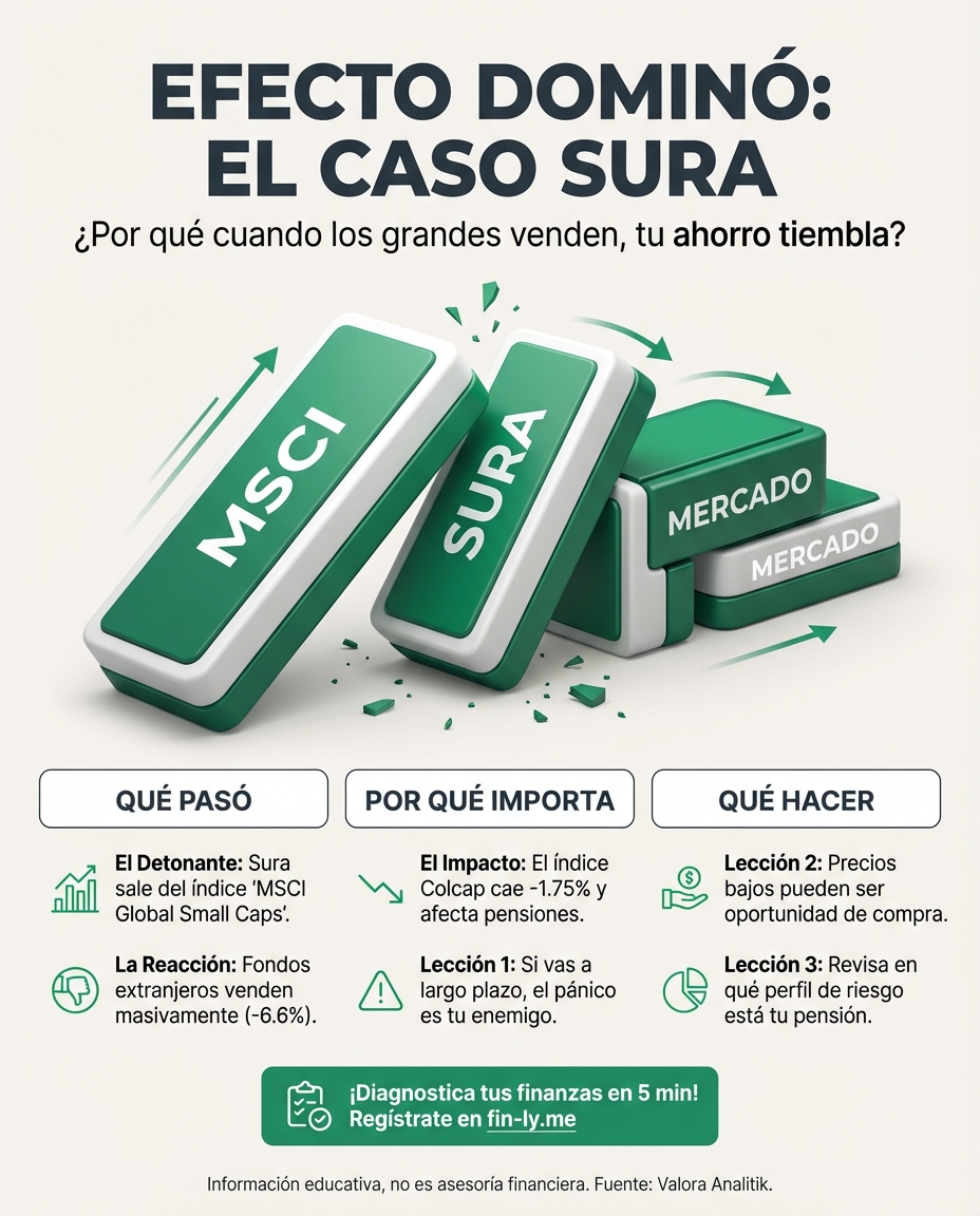 Cuando los grandes jugadores sacan su dinero, el valor de lo que tienes cae. Es lo que vive hoy Sura y lo que sientes tú cuando una deuda sube y tus ahorros no alcanzan. ¿Sabes proteger tu bolsillo cuando las reglas del juego cambian sin avisar? 📉🇨🇴