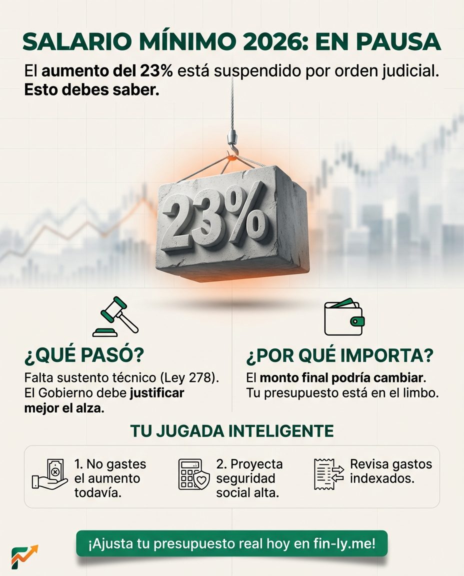 El aumento de tu salario para 2026 está en el limbo tras una orden judicial. Es como cuando esperas una comisión que no llega porque falta un papel: el Gobierno debe justificar mejor el alza para que no se caiga. ¿Está tu presupuesto listo por si el aumento final es menor al esperado? 🇨🇴💰