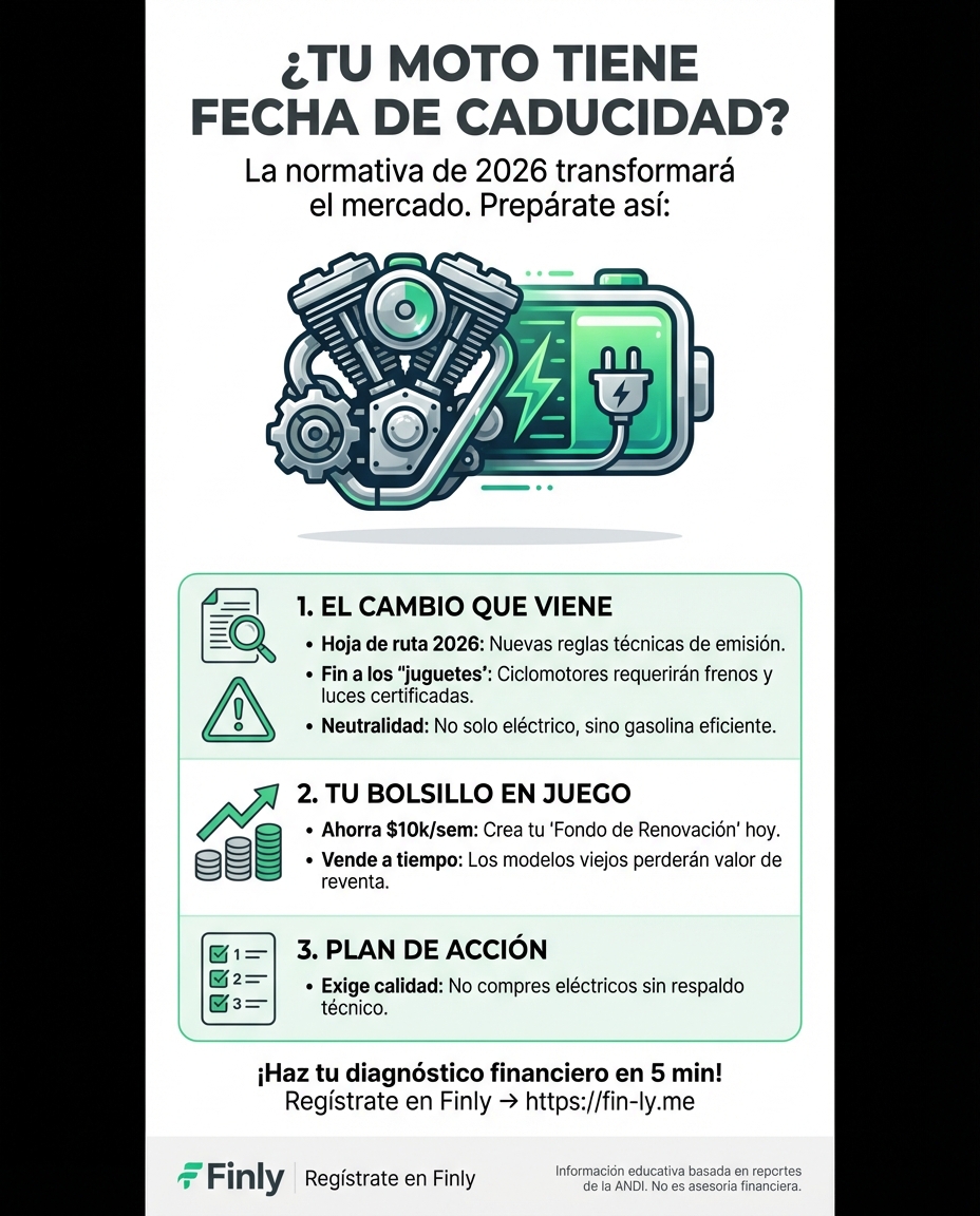 Tu moto podría tener fecha de vencimiento tecnológica y no lo sabías. Es como cuando tu celular deja de recibir apps: el cambio hacia lo eléctrico en 2026 obligará a muchos a ajustar su presupuesto de transporte. ¿Estás ahorrando hoy para la renovación que te exigirá el mercado mañana? 🇨🇴💰