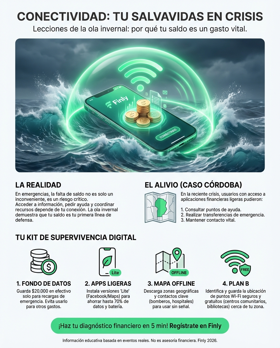 Cuando una emergencia golpea, los gastos de conectividad son lo primero que desajusta el presupuesto de supervivencia. Claro regalará datos a damnificados en Córdoba, recordándonos que la comunicación es un gasto fijo vital. ¿Tienes un fondo de emergencia para mantenerte conectado si tu ingreso se detiene? 🇨🇴💰