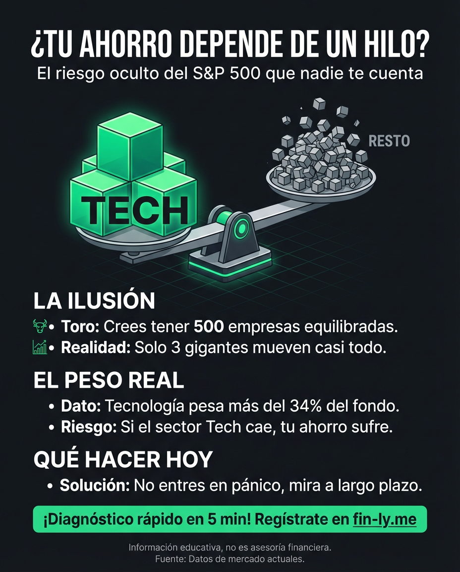 Invertir en el S&P 500 parece seguro, pero hoy el 34% depende solo de empresas tecnológicas. Es como si todo tu mercado dependiera de un solo cliente: si él falla, tu bolsillo sufre. ¿Estás diversificando de verdad o solo sigues la corriente sin ver el riesgo real? 📉🇨🇴