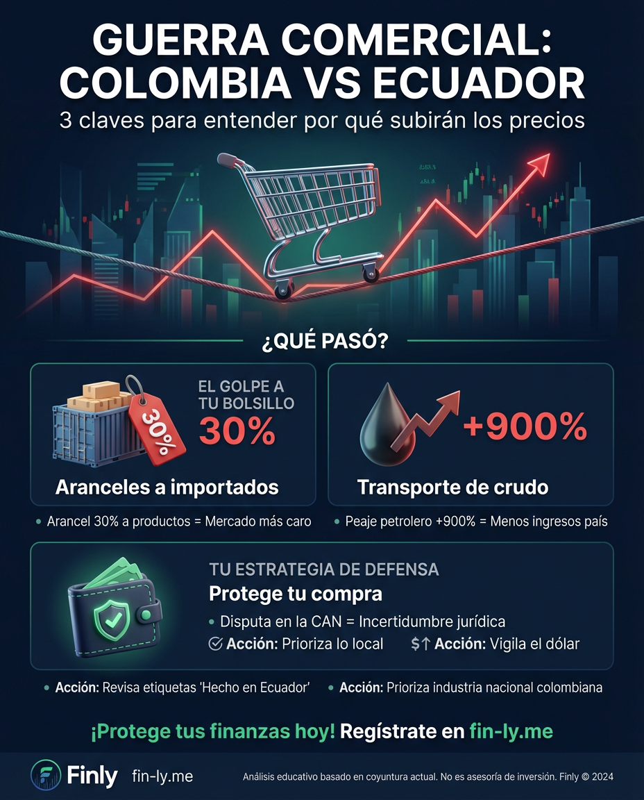 La pelea arancelaria entre Colombia y Ecuador escala a tribunales y afecta directamente el costo de lo que consumes. Es como cuando una pelea familiar termina costándote el ahorro del mes. ¿Estás preparado para que los productos importados suban de precio por este conflicto? 🇨🇴📉