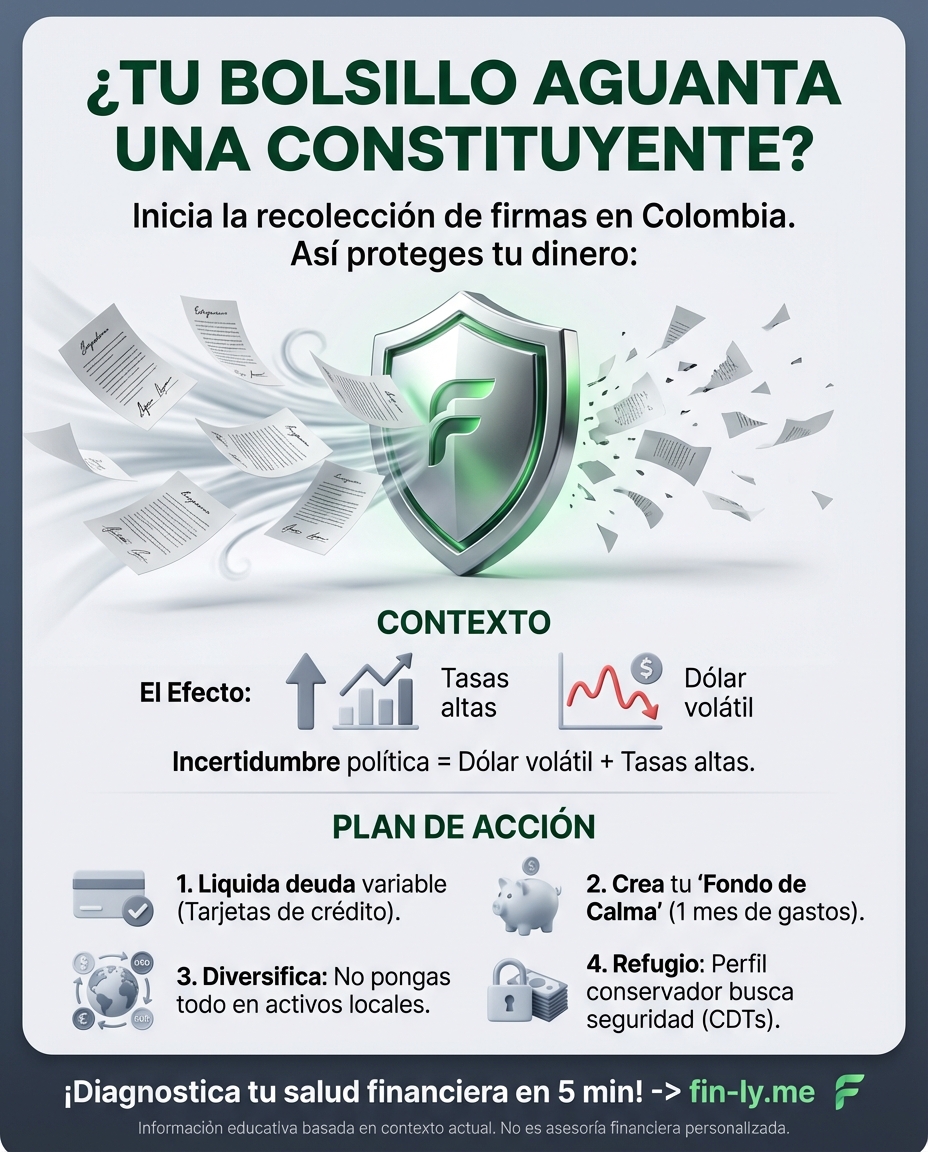 El Gobierno inició la recolección de firmas para cambiar las reglas del juego en Colombia. Así como cuando una deuda te obliga a renegociar todo tu presupuesto, el país entra en una etapa de incertidumbre que podría afectar tus planes de ahorro. ¿Estás preparado para proteger tu bolsillo ante cambios estructurales? 🇨🇴💰