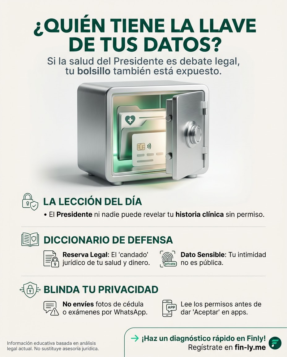 Si el Presidente puede ser demandado por revelar datos médicos, imagina lo expuesta que está tu privacidad financiera hoy. Tus datos son un activo: si no los cuidas, otros deciden por tu bolsillo y tu salud. ¿Sabes quién tiene hoy las llaves de tu información personal? 🇨🇴🔐