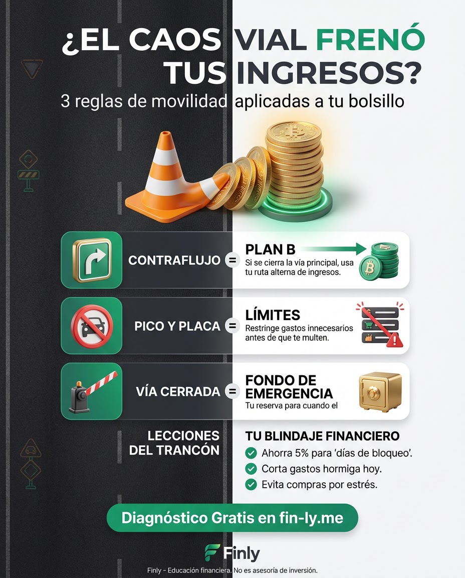 Bogotá colapsa por bloqueos y tu productividad también. Es como cuando un gasto inesperado frena tus metas: pierdes tiempo y dinero que no tenías planeado gastar. ¿Tienes un plan B financiero para cuando el entorno bloquea tus ingresos? 📉🇨🇴
