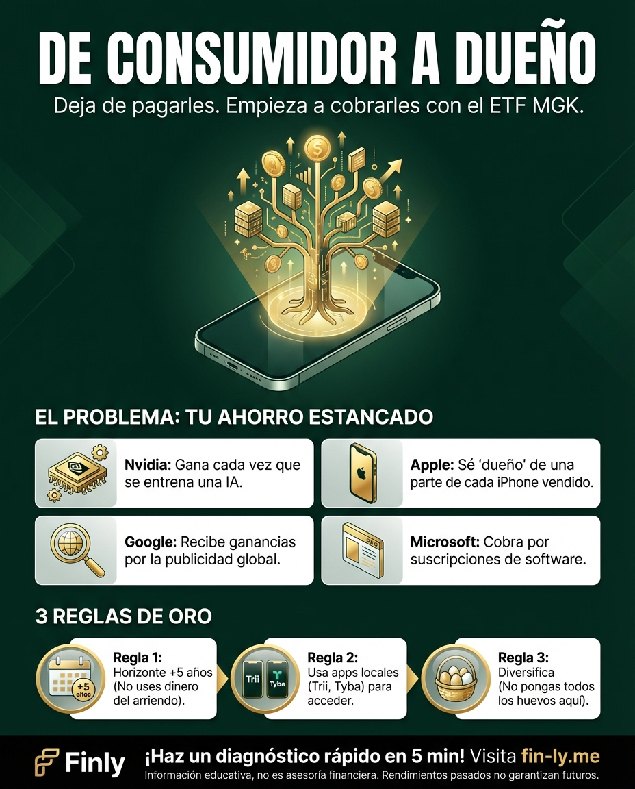 ¿Sientes que el mundo avanza en tecnología mientras tu ahorro se estanca? Este fondo reúne a los gigantes que ya usas, como Nvidia y Apple, para que dejes de ser solo un consumidor y empieces a ganar como dueño. ¿Te atreves a diversificar tu bolsillo con lo que mueve al planeta? 🇨🇴🚀