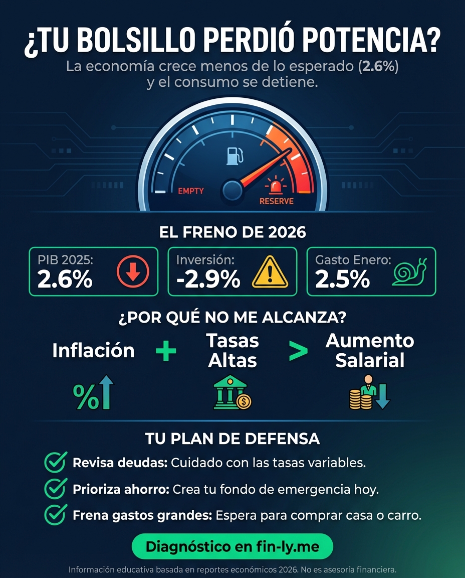 La economía crece menos de lo esperado y el consumo se frena. Es como si te subieran el sueldo pero las deudas y la inflación se lo comieran antes de disfrutarlo. ¿Tu presupuesto aguantará si el país deja de acelerar en 2026? 📉🇨🇴