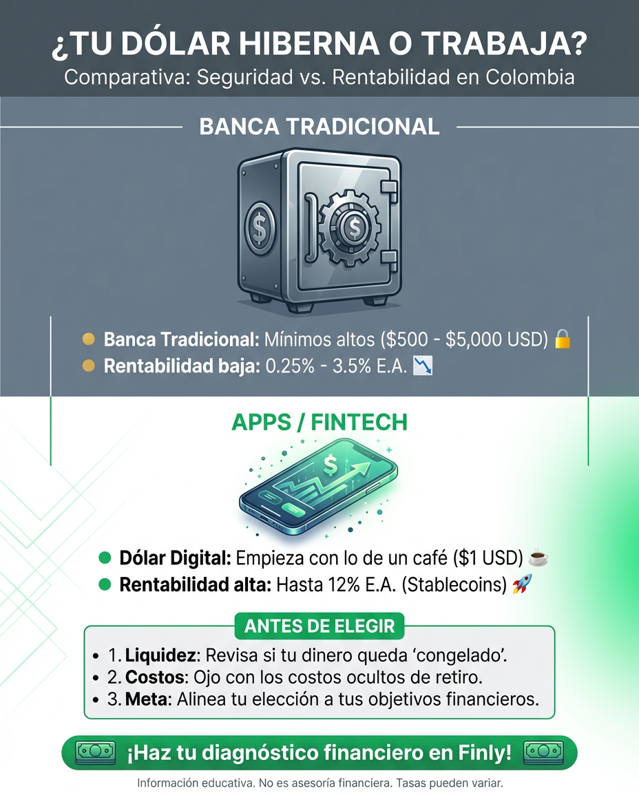 Ahorrar en dólares ya no es solo para ricos, pero elegir mal la plataforma puede congelar tu dinero o darte ganancias mínimas. Es como cuando guardas plata para una emergencia y, al necesitarla, los costos se comen tu esfuerzo. ¿Sabes cuál opción protege tu bolsillo sin atrapar tus ahorros? 🇨🇴💰