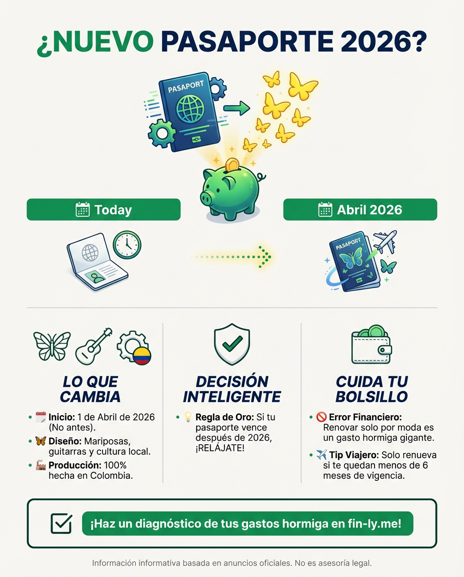 Llega un nuevo pasaporte en 2026, pero no corras a gastar en trámites si el tuyo aún sirve. Para el Ahorrador Frustrado, renovar sin necesidad es un gasto hormiga que podrías evitar. ¿Sabes priorizar tus documentos legales antes de que se conviertan en una urgencia costosa? 🇨🇴💰