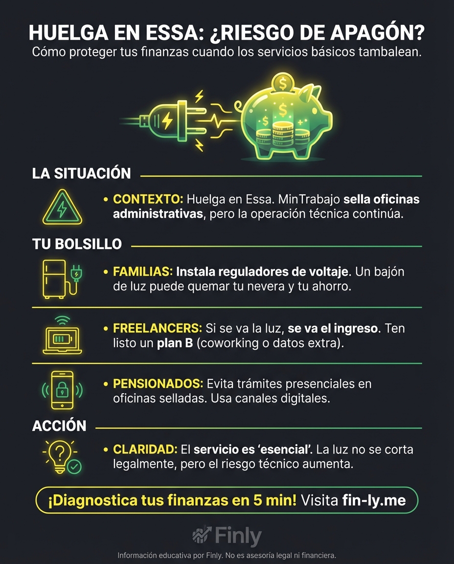La huelga eléctrica en Santander es como cuando tus deudas amenazan con cortarte el flujo de caja: la tensión es máxima. Si los servicios básicos fallan, tu presupuesto familiar es el primero en sufrir el apagón. ¿Estás preparado para proteger tus gastos fijos cuando el entorno se vuelve inestable? 🇨🇴💰