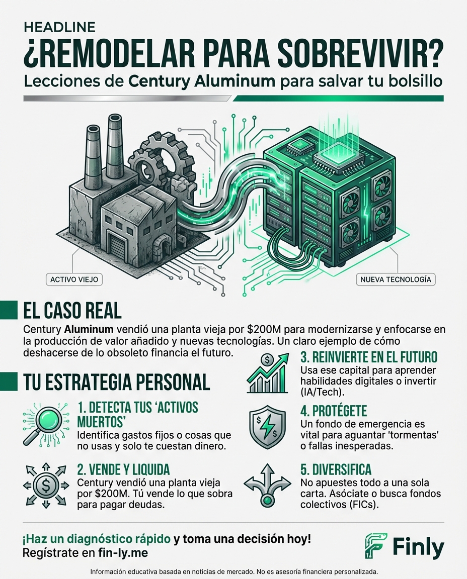 Century Aluminum duplicará su producción mientras vende activos para centros de datos de IA. Es como cuando decides remodelar tu casa para alquilar una habitación y pagar tus deudas: un cambio de estrategia para sobrevivir. ¿Estás listo para transformar tus gastos fijos en nuevas fuentes de ingresos? 🇨🇴💰