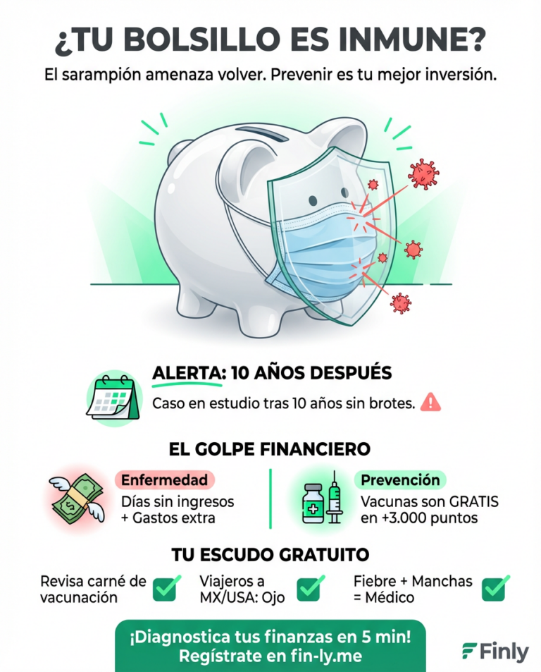 Un posible caso de sarampión tras 10 años nos recuerda que los imprevistos no avisan, igual que una emergencia médica que vacía tus ahorros. Para el Adulto Presión, prevenir con vacunas gratuitas es el mejor seguro para el bolsillo. ¿Está tu presupuesto listo para un gasto de salud inesperado? 🇨🇴💰