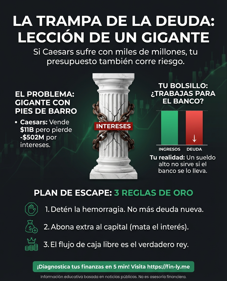 Incluso los gigantes como Caesars sufren cuando las deudas pesan más que los ingresos. Es lo que te pasa cuando tus tarjetas de crédito no te dejan disfrutar el aumento de sueldo. ¿Estás trabajando para crecer o solo para pagarle intereses al banco? 🇨🇴💰