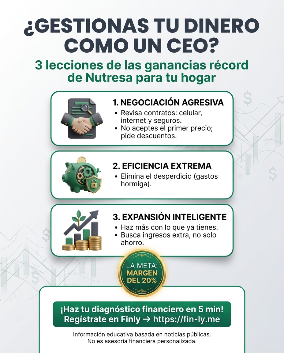 Nutresa logra ganancias récord optimizando costos y negociando con proveedores. Es lo mismo que necesitas hacer en casa: cuando los precios suben, la única forma de crecer es blindar tu presupuesto y buscar nuevas fuentes de ingreso. ¿Estás gestionando tu dinero con la misma estrategia que un grande? 🇨🇴🚀