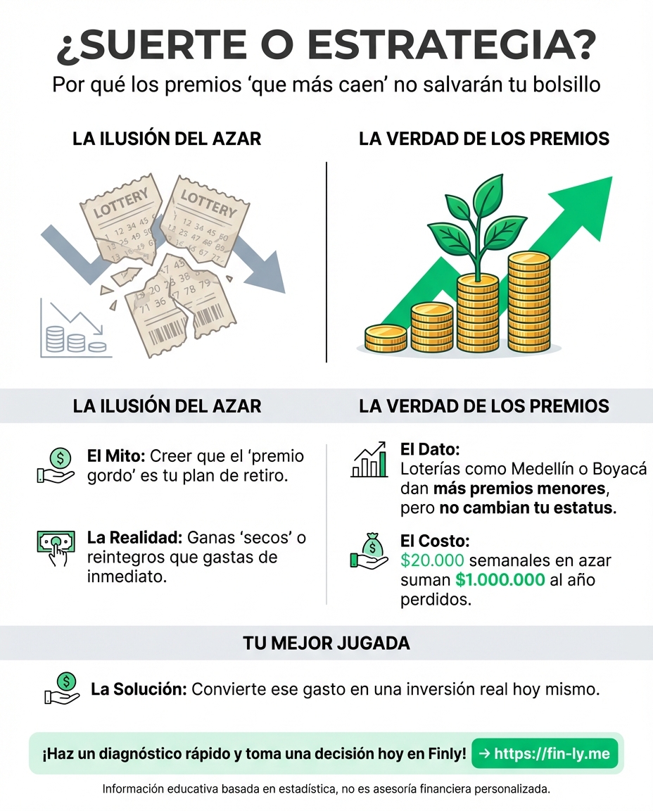 Las loterías de Medellín, Boyacá y Bogotá son las que más ganadores generan gracias a sus premios secundarios. Es como cuando buscas un ascenso pero te conformas con bonos pequeños: alivian el bolsillo, pero no cambian tu realidad financiera. ¿Seguirás apostando al azar o empezarás a crear tu propia suerte con un plan de ahorro real? 💰🇨🇴