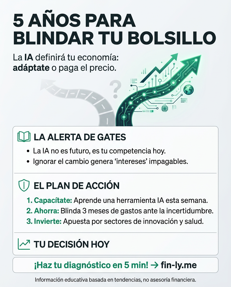 Bill Gates advierte que los próximos 5 años definirán tu futuro laboral y económico ante el avance de la IA. Es como cuando ignoras una deuda: si no te preparas hoy, el cambio te cobrará intereses que no podrás pagar. ¿Estás listo para blindar tu bolsillo ante la nueva era digital? 🇨🇴💰
