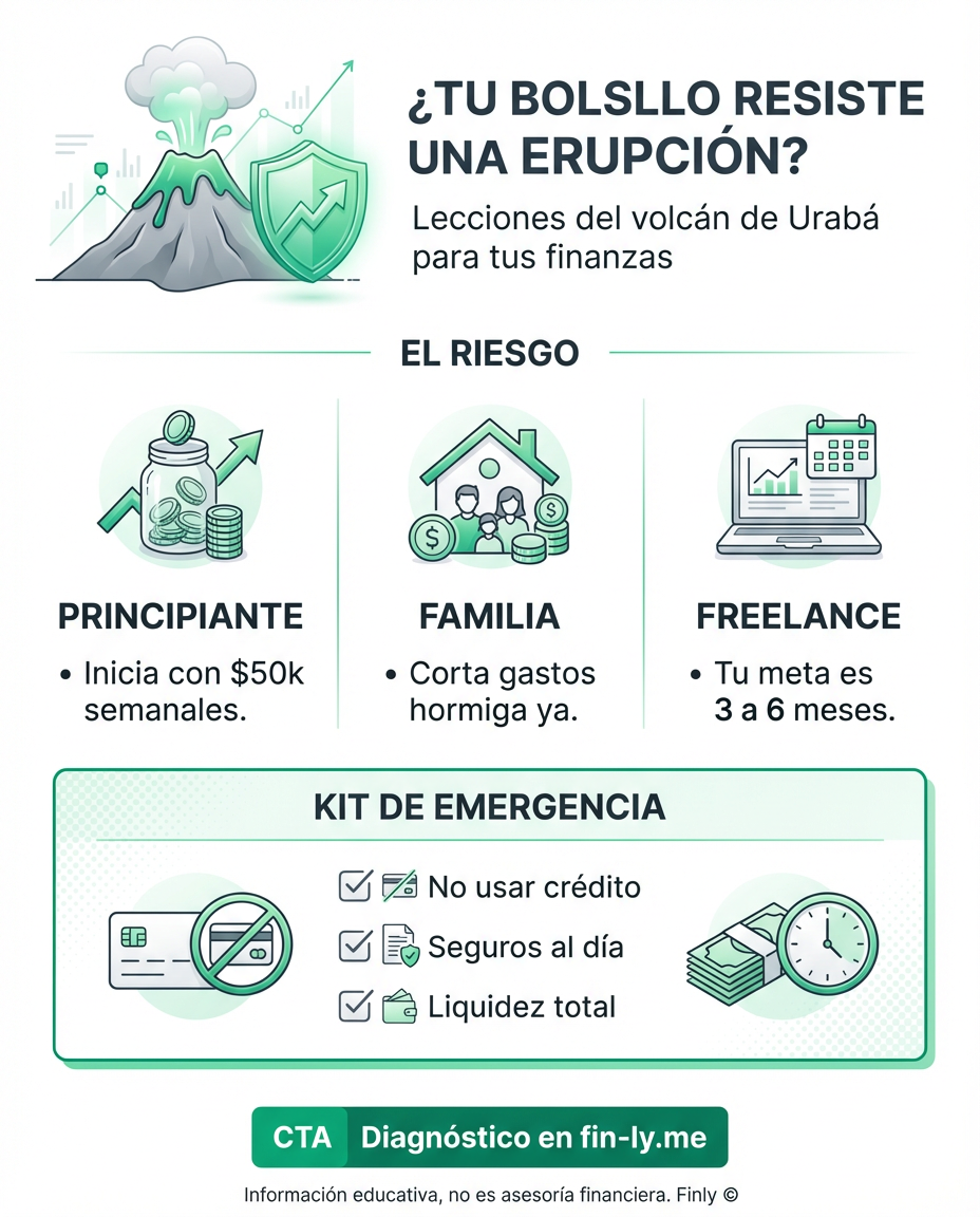 Una erupción inesperada en Antioquia nos recuerda que los imprevistos no avisan, solo llegan. Así como un volcán altera la vida de una región, una emergencia médica o mecánica puede arrasar con tu presupuesto mensual si no tienes un fondo de reserva. ¿Está tu bolsillo preparado para un 'volcán' financiero hoy? 🌋💰