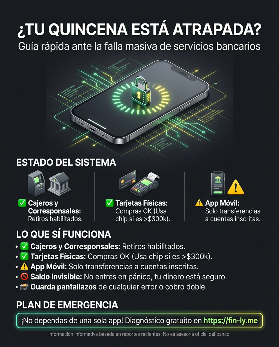 Bancolombia lucha por normalizar sus servicios antes de que llegue tu pago. Es el miedo de todo asalariado: trabajar el mes y no poder disponer de la plata por un fallo técnico. ¿Tienes un plan B bajo el colchón o dependes 100% de que una app funcione para mercar? 🇨🇴💰