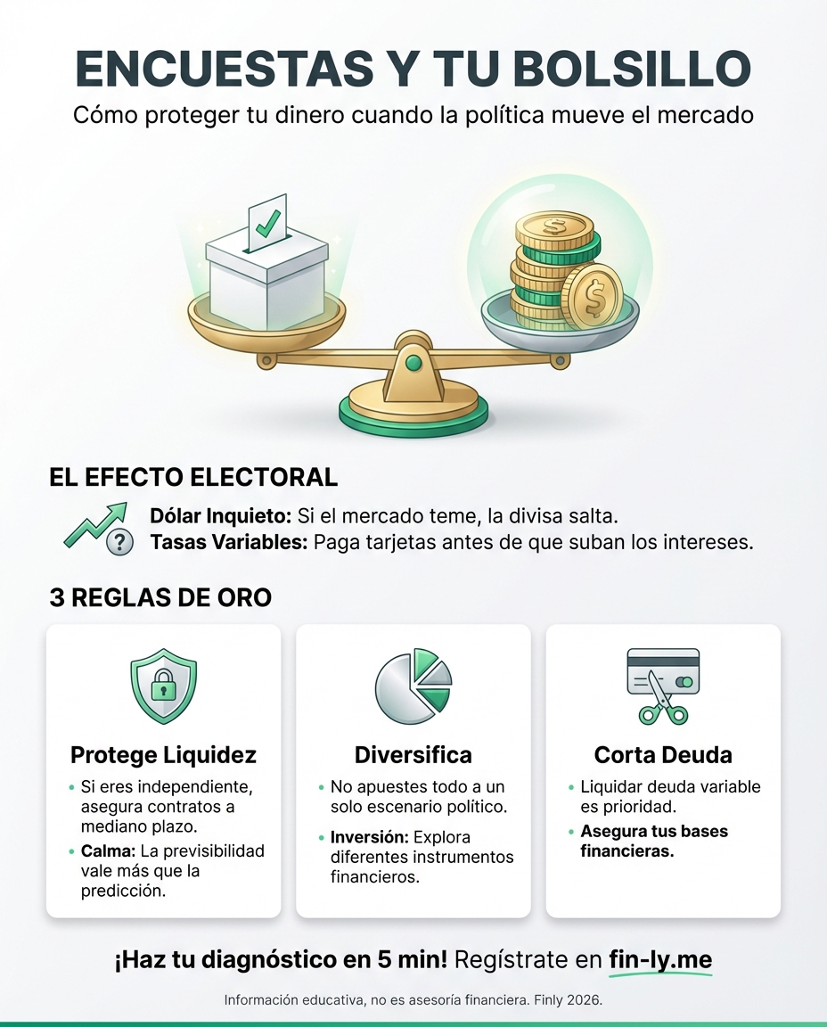 Las encuestas presidenciales se mueven y la incertidumbre política crece. Igual que cuando no sabes si tu tasa de interés subirá, el país intenta predecir su rumbo económico según quién gane. ¿Está tu bolsillo preparado para cualquier resultado electoral o sigues dejando tu ahorro al azar? 🇨🇴💰