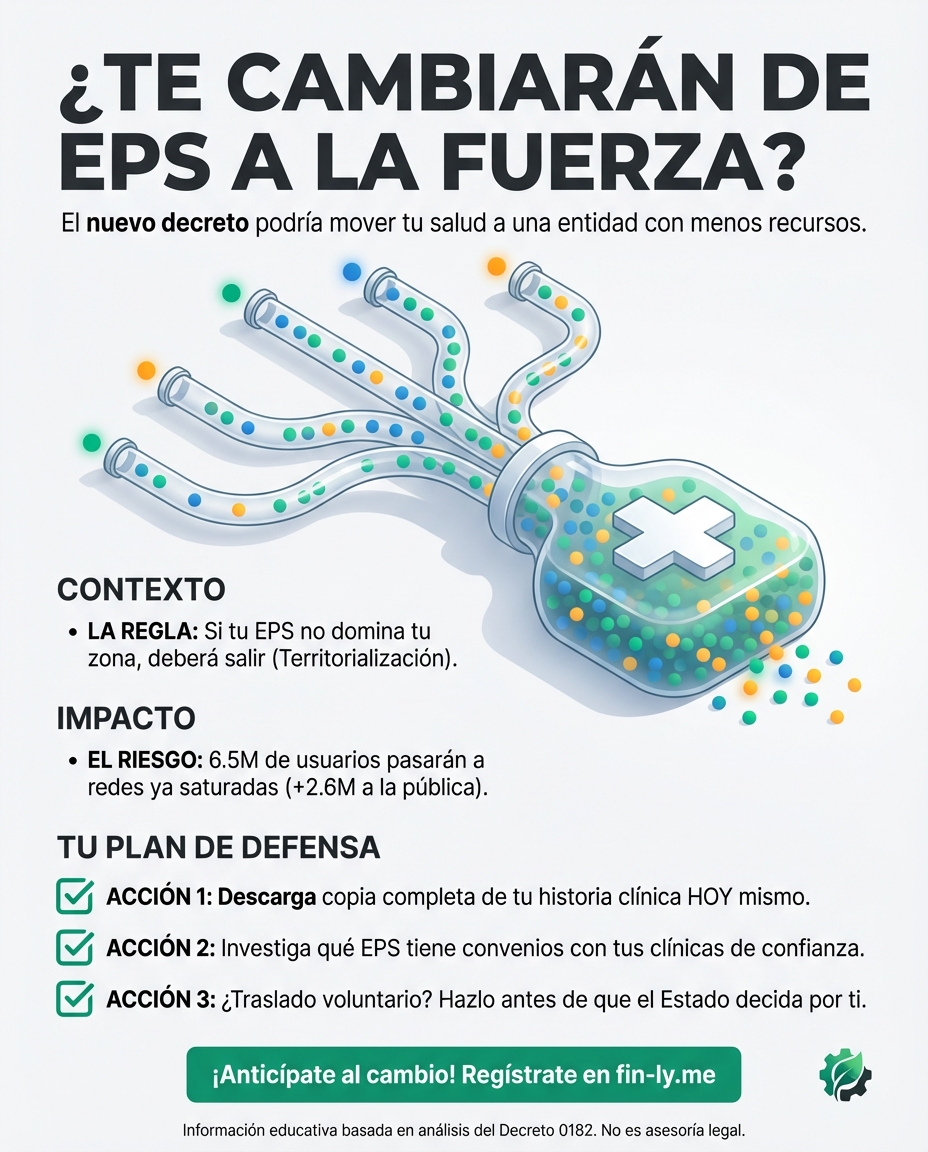 Moverán a 6.5 millones de personas de EPS, y podrías terminar en una entidad con menos recursos. Es como si te obligaran a cambiar de banco a uno que siempre tiene el sistema caído. ¿Está protegido tu acceso a salud o te tocará pagar prepagada por miedo al cambio? 🇨🇴🏥