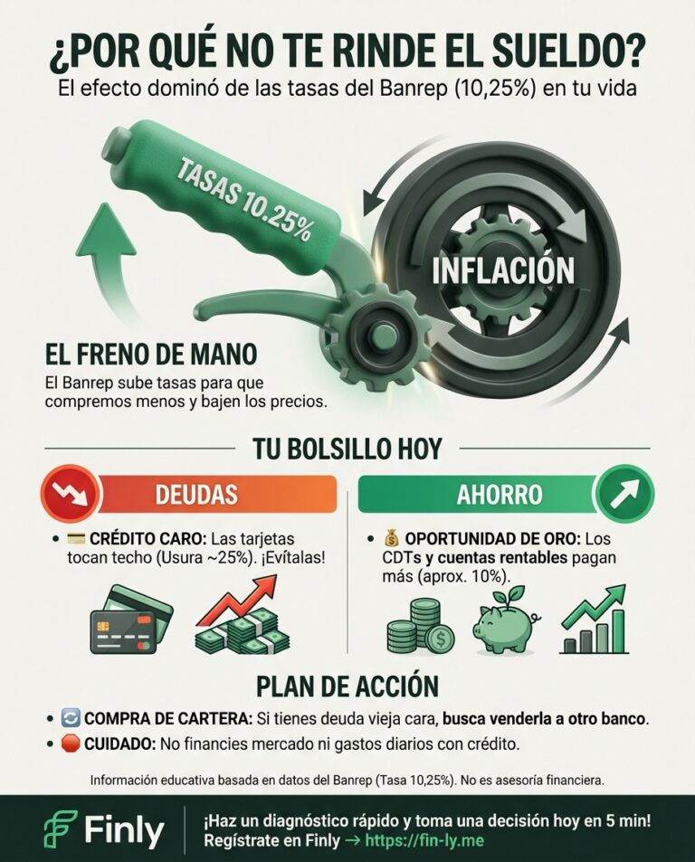 ¿Sientes que tu sueldo no rinde igual aunque ganes lo mismo? El Banco de la República ajusta las tasas para controlar los precios, lo que afecta directamente cuánto pagas por tus tarjetas y créditos. ¿Sabes si hoy te conviene más ahorrar en un CDT o salir de tus deudas antes de que suban? 🇨🇴💰
