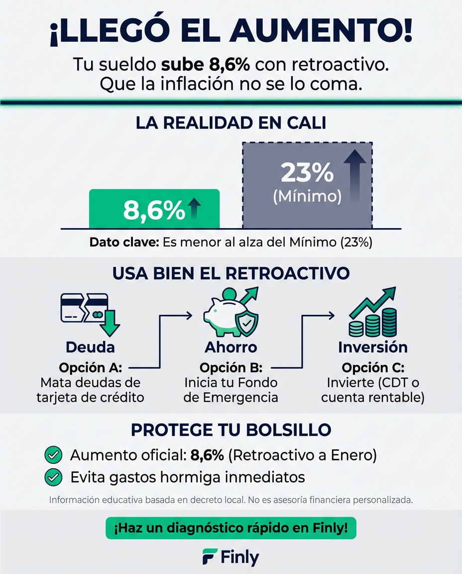 Si eres empleado público en Cali, tu sueldo sube un 8,6% con retroactivo, pero cuidado: el aumento es mucho menor al del salario mínimo. Es el momento de evitar que ese ingreso extra se convierta en 
