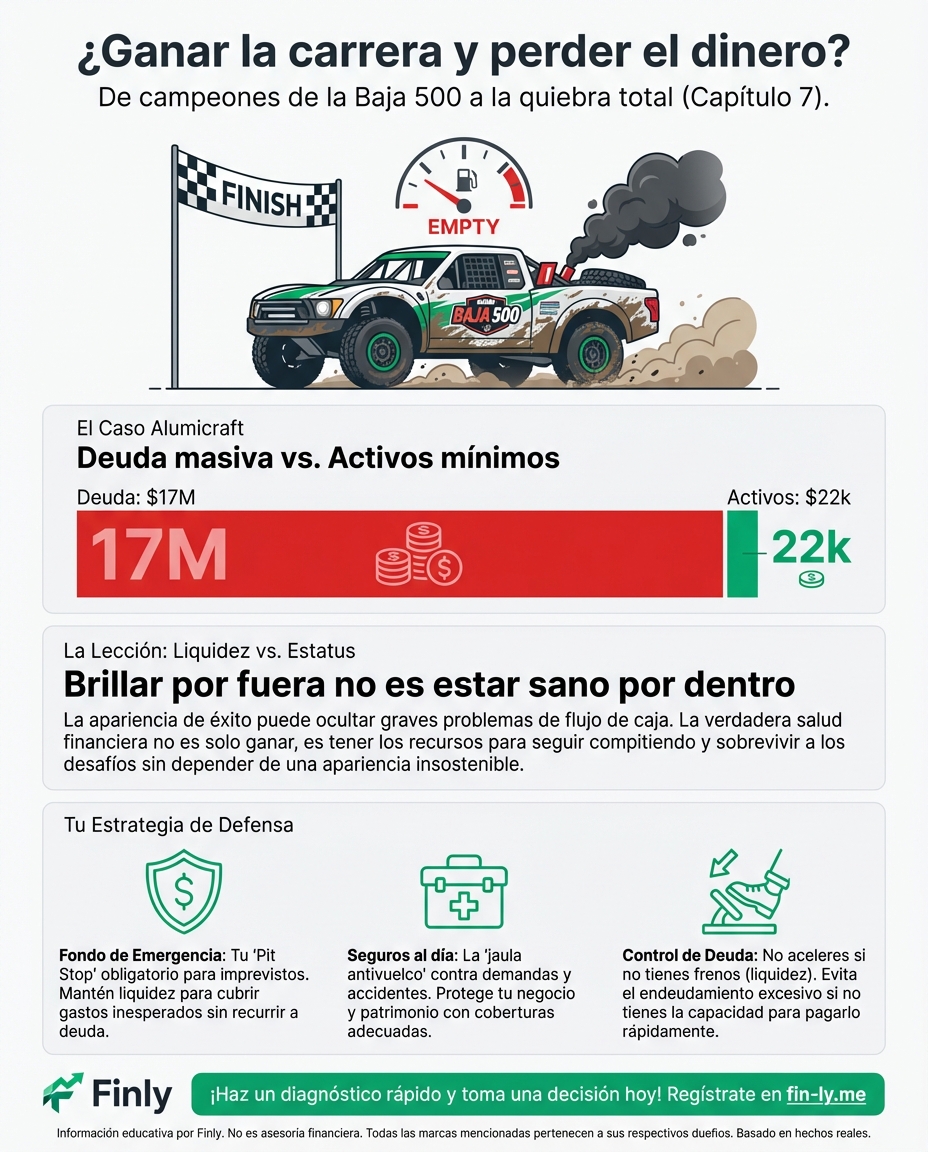 Ni siquiera los campeones son inmunes: Alumicraft pasó de ganar la Baja 500 a la quiebra total por deudas y caída en ventas. Es el espejo de quien brilla por fuera pero tiene sus cuentas en rojo por falta de liquidez. ¿Está tu presupuesto listo para resistir un bache o vas a toda velocidad hacia el muro? 📉🇨🇴