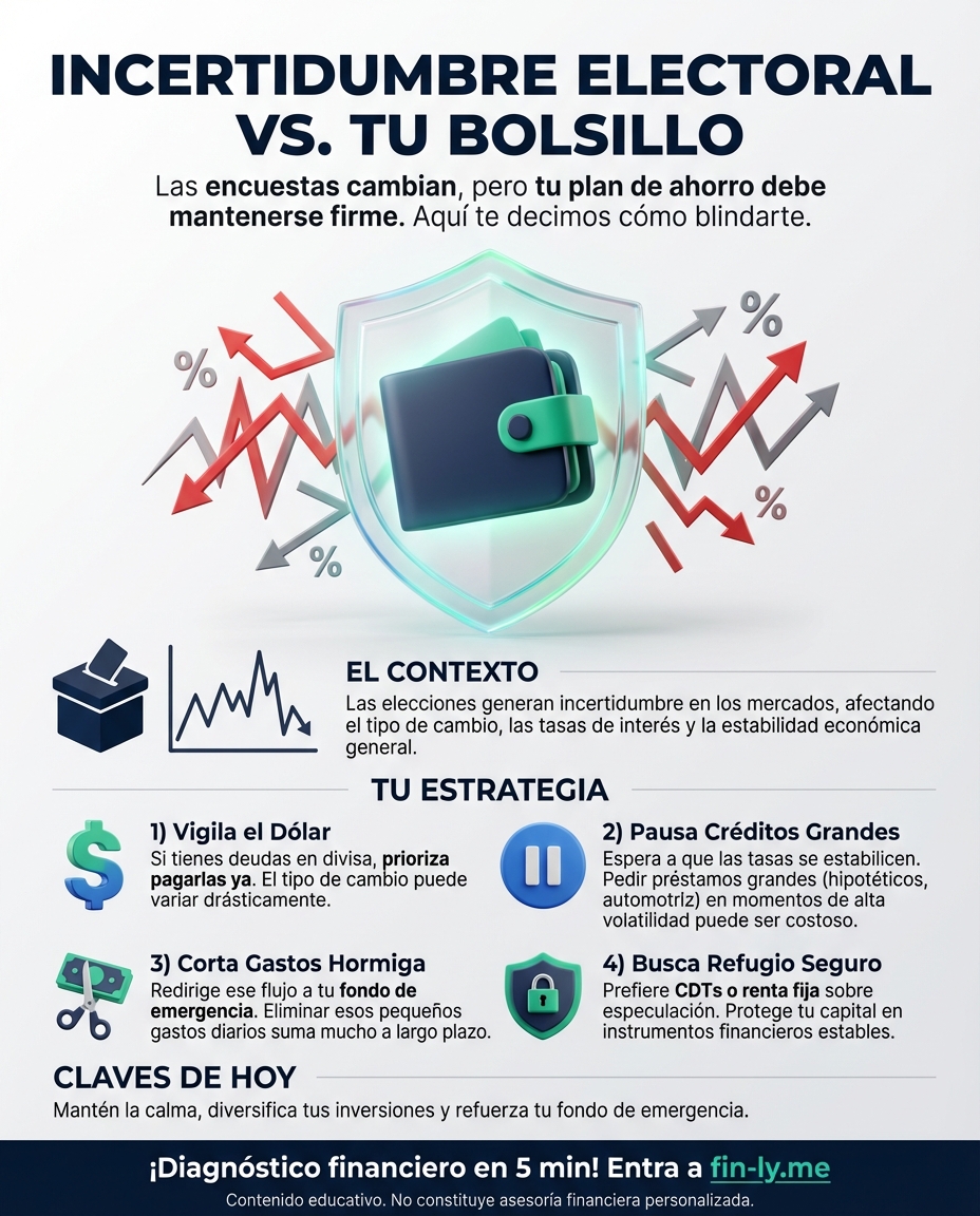 El panorama electoral se agita y, como en tus finanzas, la incertidumbre es el mayor riesgo. Así como una encuesta cambia el rumbo del país, un gasto inesperado cambia tu mes: la clave no es quién gane, sino qué tan blindado esté tu bolsillo. ¿Ya tienes un plan de ahorro para protegerte de la volatilidad que viene? 🇨🇴💰