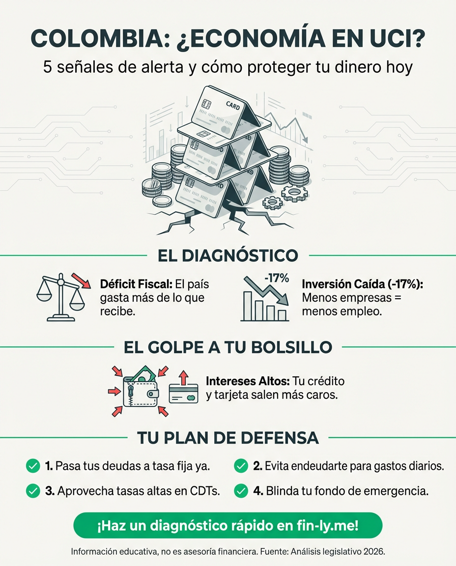 Colombia vive como una familia que paga una tarjeta con otra: el país se endeuda para gastos diarios y el riesgo sube. Esto encarece tus créditos y frena las nuevas empresas donde podrías trabajar. ¿Está tu bolsillo preparado para un año de intereses por las nubes? 🇨🇴💰