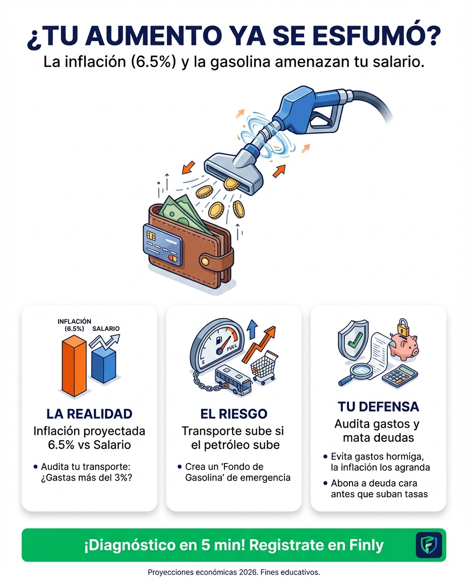 Aunque el sueldo subió, la inflación amenaza con borrar ese beneficio por la incertidumbre en el precio de la gasolina. Es como ganar una carrera y que te muevan la meta 5 kilómetros más lejos. ¿Estás listo para ajustar tu presupuesto antes de que el transporte vacíe tu bolsillo? 📉💰