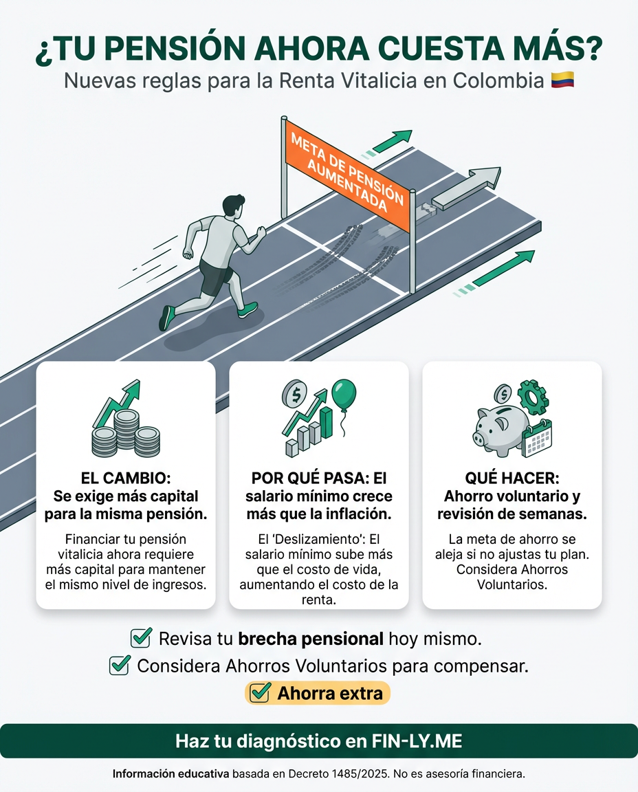Nuevos ajustes técnicos podrían exigir que ahorres más dinero hoy para recibir la misma pensión mínima mañana. Es como si te subieran la meta justo cuando vas a llegar; si no alcanzas las semanas o el capital, tu jubilación podría postergarse. ¿Está tu plan de ahorro listo para este cambio de reglas? 🇨🇴💰