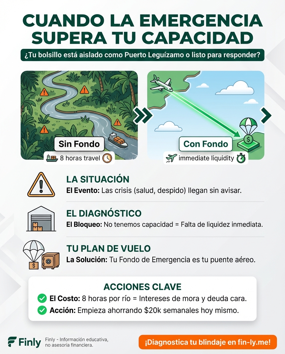 Putumayo no tiene cómo atender la tragedia del Hércules por falta de infraestructura. Es el reflejo de cuando te llega un gasto imprevisto y tu 'logística' financiera no tiene fondo de emergencia. ¿Está tu bolsillo preparado para una crisis que no avisa? 🇨🇴📉